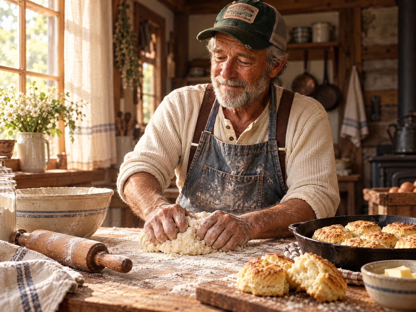 Grandpa Walter baking biscuits from scratch
