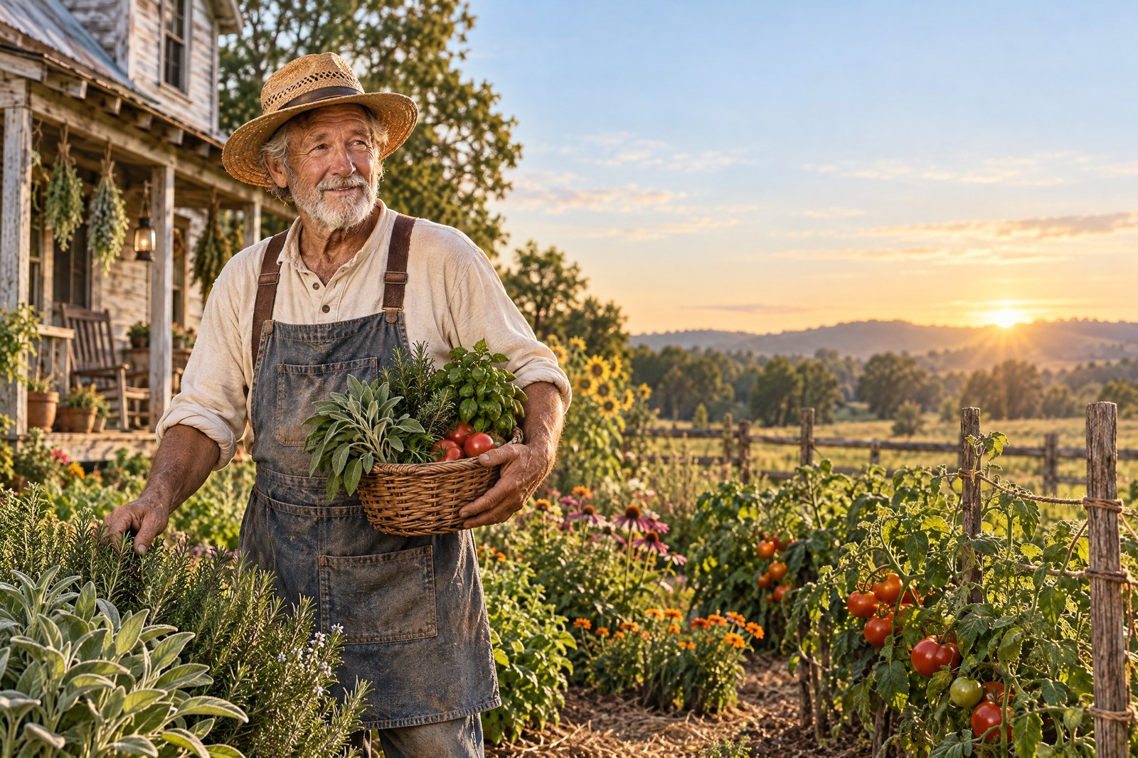 Grandpa Walter in the homestead herb garden